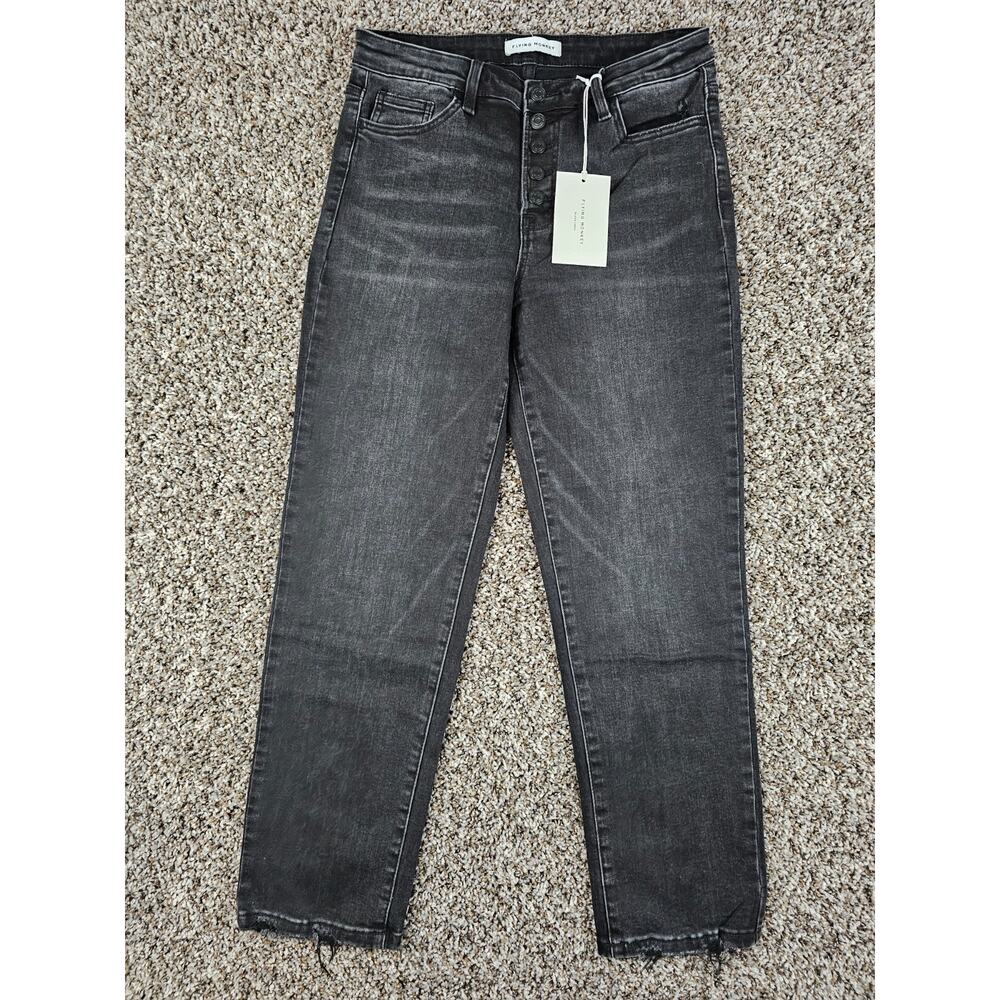 Flying Monkey Womens Sz 29 Slim Leg Button Fly Jeans Black Wash NEW